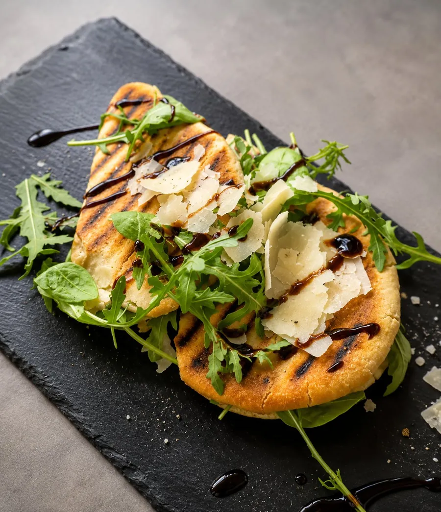 Pinsa mit Rucola und Parmesan